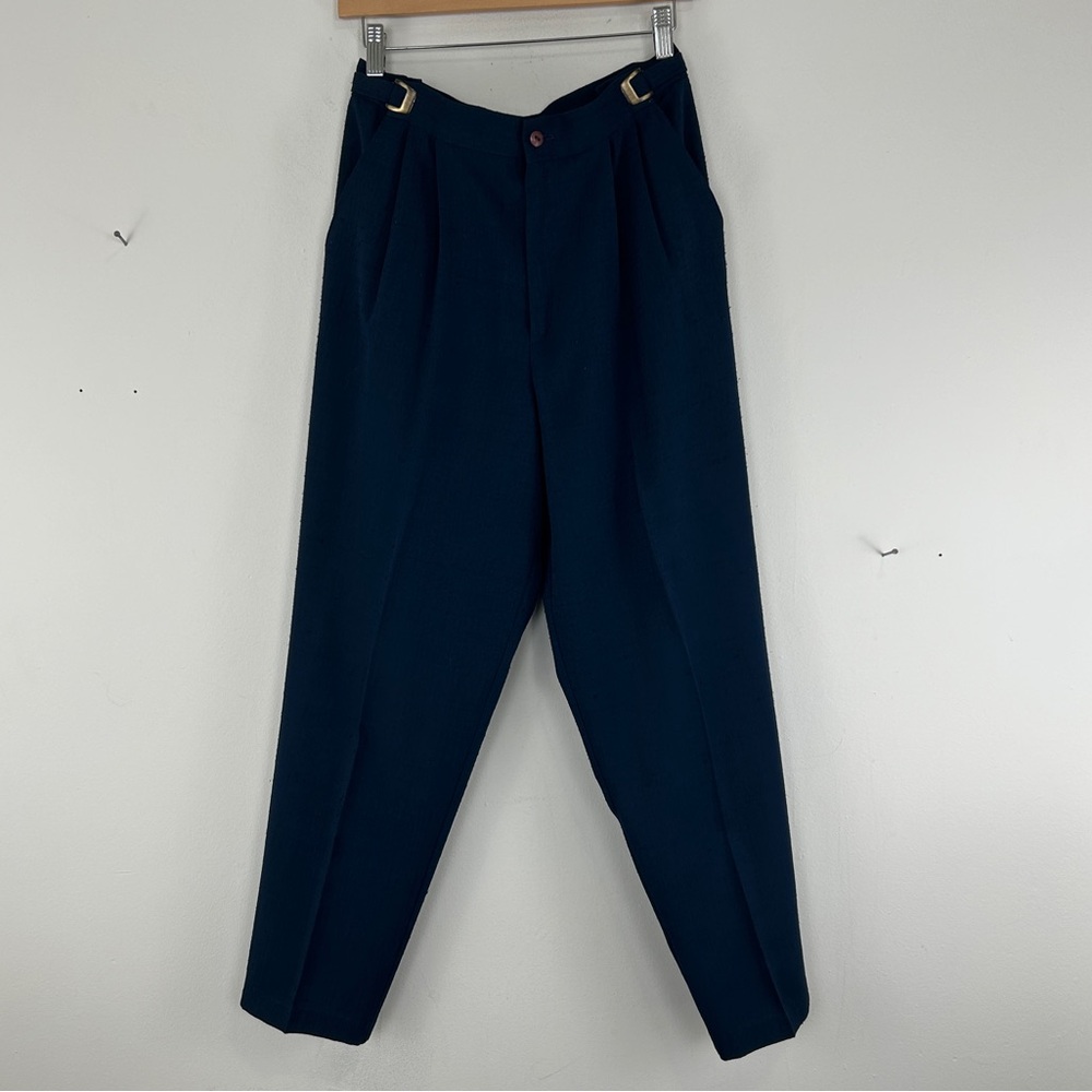 Vintage Navy Blue High Waisted Tapered Trousers Pants - Picture 5 of 8